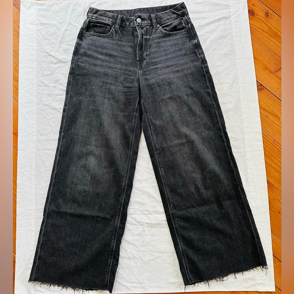 American Eagle Outfitters Black Flare Stretch Wide-Leg Jeans